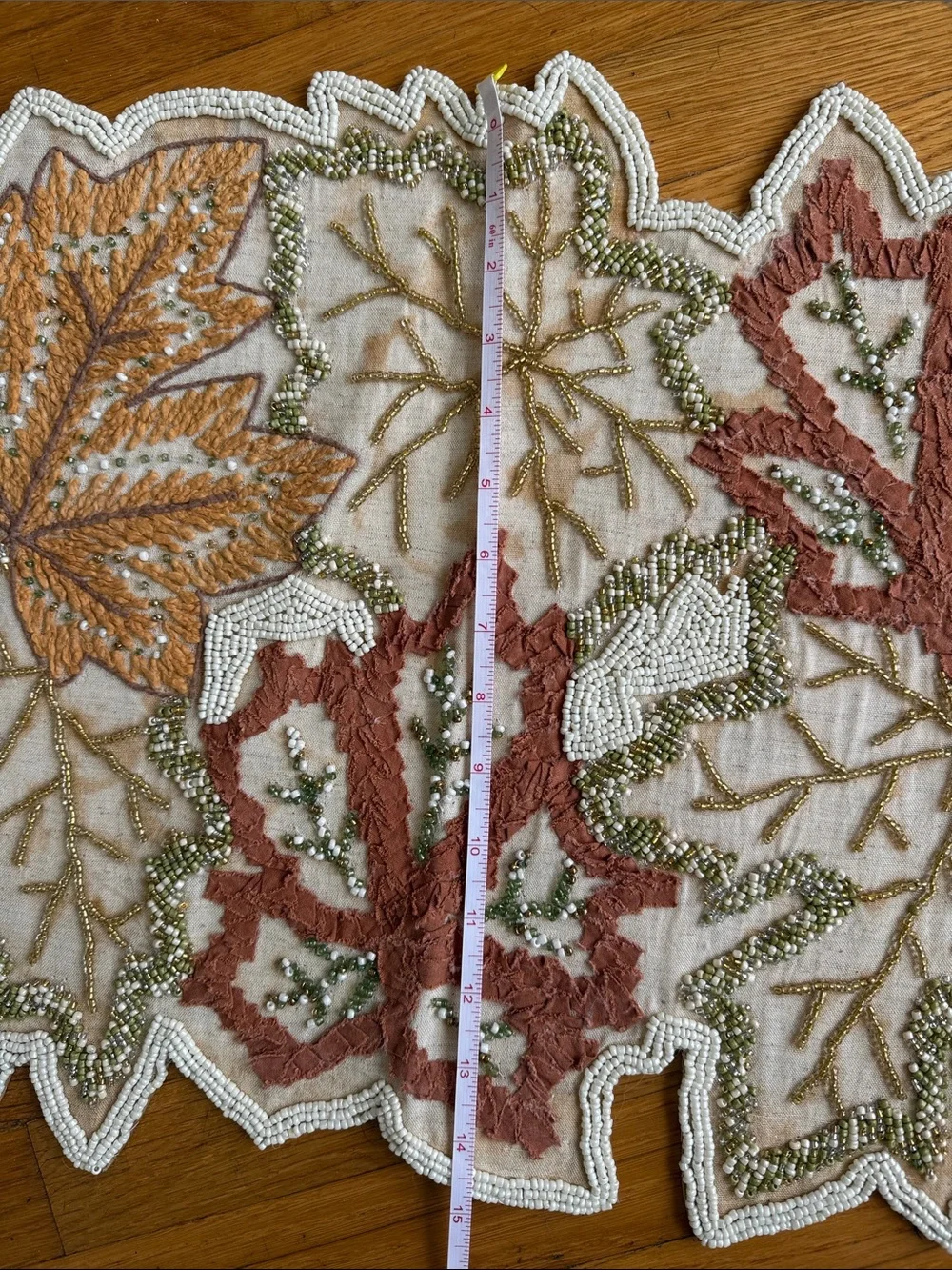Beautiful Embroidered Fall Leaf Table Runner in Rust & Gold Never Used
